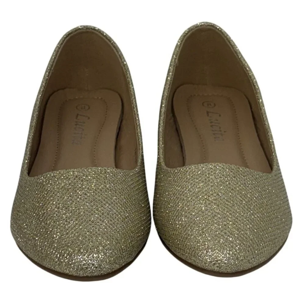 LUCITA / Friendly / Glitter Pointed-Toe / Ballet / Flats / Gold / Sparkle Synthe
